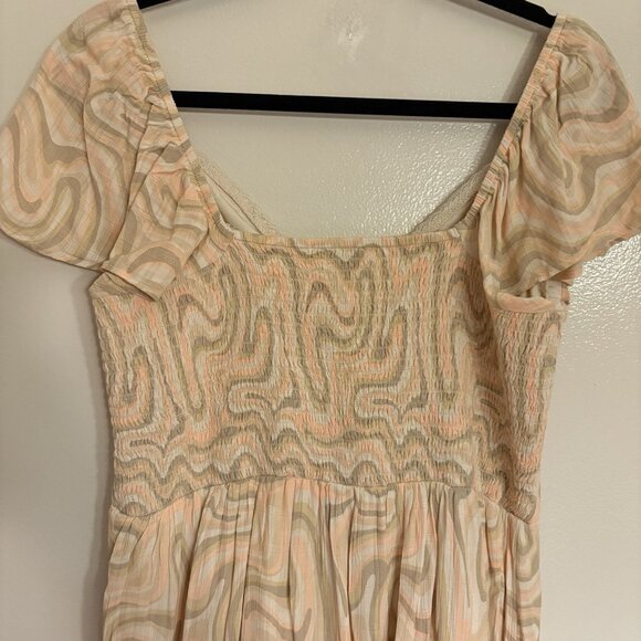 American Eagle Women L Peach Swirl Retro Groovy Flutter Sleeve Corset Mini Dress - Picture 11 of 11